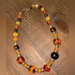 Amber and Black Beaded Necklace #338